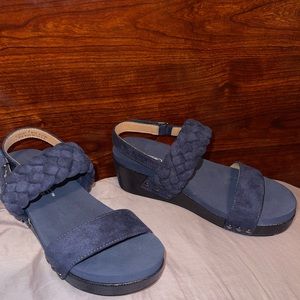 Corkys Pleasant Wedges Navy Blue Sz.7 New!